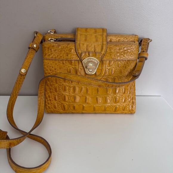 Brahmin Mojito Melbourne Croc Leather Bag Crossbody Turn Lock Yellow Mustard - Picture 12 of 12